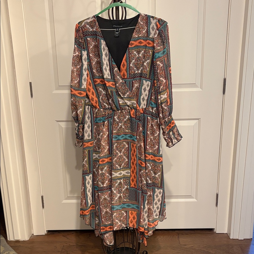 Stylish Long Sleeve Patchwork Dress